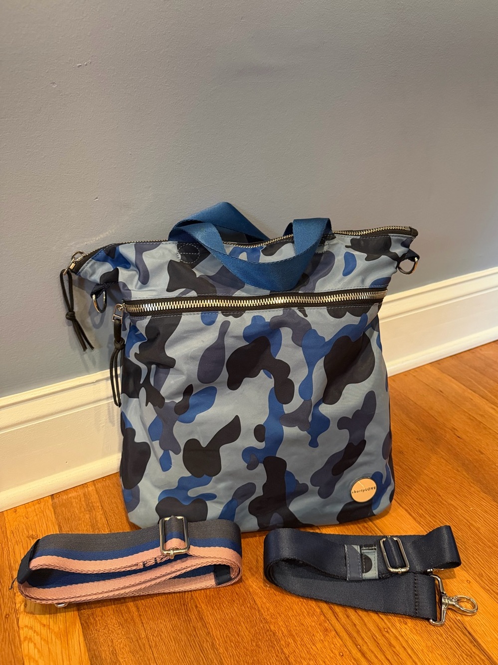 shortyLOVE Convertible Blue Camo Women’s Tote Crossbody Bag - shortyLOVE